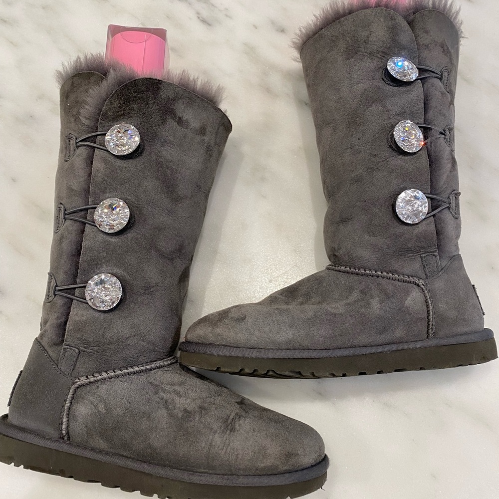 Ugg Tall Gray boots with crystal buttons size 5